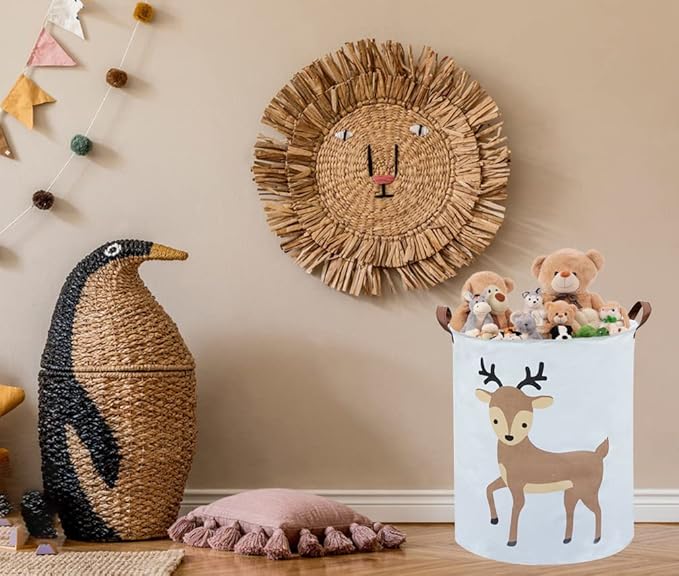 Kids Laundry Basket,Deer Laundry Hamper Collapsible Baby Storage Baskets for Boy Room Decor,Nursery Hamper,Toy Organizer,(Deer)