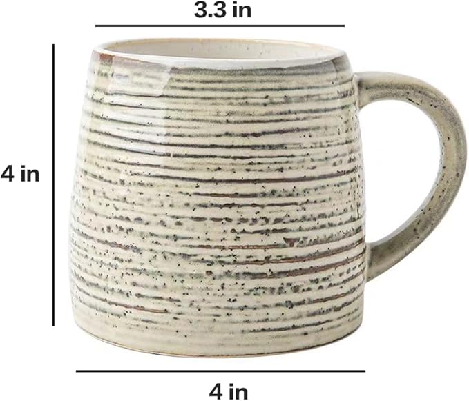 Ceramic Coffee Mugs, Set of Two, 15oz, Vintage Tea Cups with Handle for Office/Home, Wide Botton, Handmade Pottery mugs, Dishwasher and Microwave Safe. (Grey)