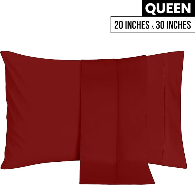 Utopia Bedding Queen Pillow Cases - 2 Pack - Envelope Closure - Soft Brushed Microfiber Fabric - Shrinkage and Fade Resistant Pillow Covers 20 X 30 Inches (Queen, Red)