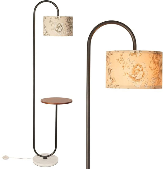 Hsyile Arc Floor Lamp with Hanging Drum Shade for Living Room-Marble Base Modern Tall Stand Up Light with Table, Contemporary Over The Couch Black Lamp Standing Lamps