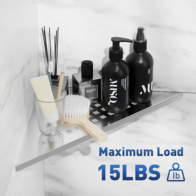Corner Shower Shelf 10" Slot Design Bathroom Shelves for Tiled Wall, 304 Stainless Steel Recessed Organizer Corner Shelves for Inside Shower Decor, 2 Pack, Silver (Square)