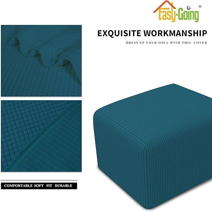 Easy-Going Stretch Square Ottoman Cover Folding Storage Stool Furniture Protector Soft Rectangle Slipcover with Elastic Bottom (15x15x15inch, Peacock Blue), X-Small