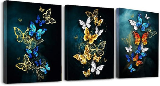 Living Room Wall Decor Canvas Wall Art for Bedroom Bathroom wall painting Artwork Blue background Abstract butterfly pictures office wall decorations for kitchen 3 Panels Modern fashion family decor