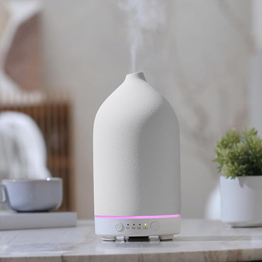 200ML Ceramic Diffuser,Aromatherapy Diffuser,Essential Oil Diffuser with 7 Color Lights Auto Shut Off for Home Office Room,White (1/3/6/ON hrs Working time)