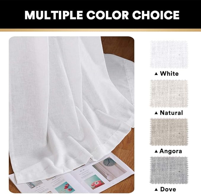 PrinceDeco Linen Curtains for Bedroom Living Room, Light Filtering Farmhouse Curtains 84 inches Long 2 Panels Set Burlap Look Farmhouse Country Decor(Off White, 52" W x 84" L)