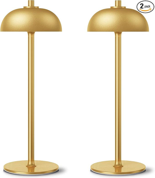 2 Pack Cordless Table Lamp, 5000mAh Portable Rechargeable Table Lamp, 3 Color Modes Stepless Dimming Table Light with Memory Function, for Dinner, Patio, Home, Restaurant.(Gold)