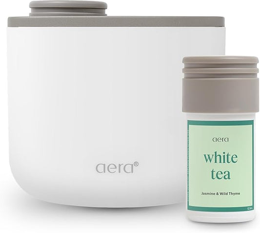 Aera Mini Home Fragrance Diffuser and Mini White Tea Scent Refill Bundle - for Rooms 100-500 Sq Ft - Alexa Compatible, Hypoallergenic, Family and Pet Safe, App Controlled