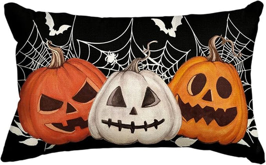 AVOIN colorlife Halloween Pumpkin Jack-O'-Lanterns Bat Throw Pillow Cover, 12 x 20 Inch Holiday Farmhouse Black Cushion Case Decoration for Sofa Couch