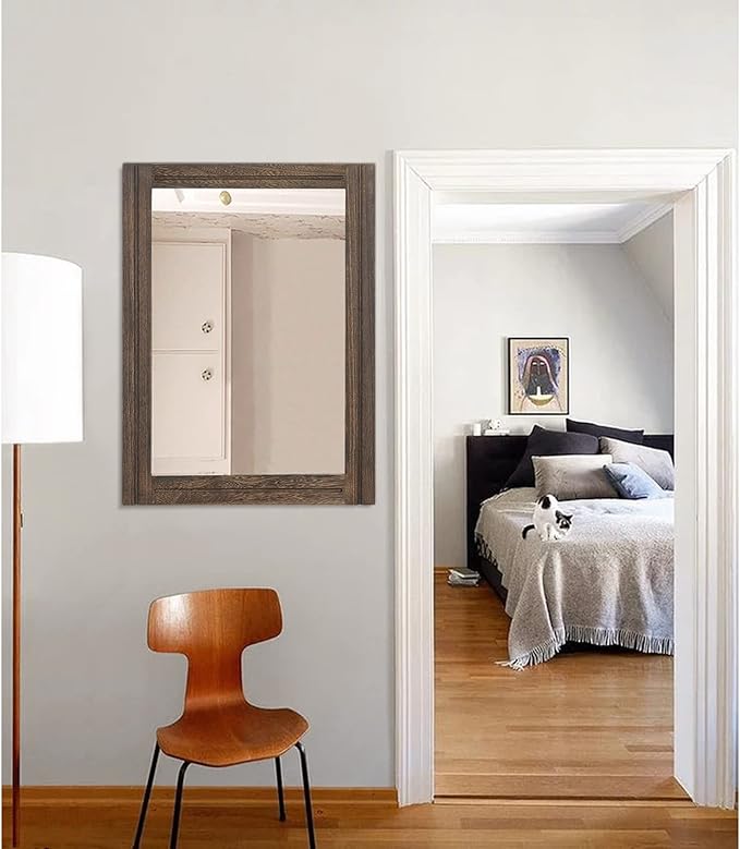 AAZZKANG Rustic Wood Mirror Rectangle Decorative Wall Hanging Mirrors with Frame Large 26"x18" for Bedroom Living Room Bathroom Home Entryway