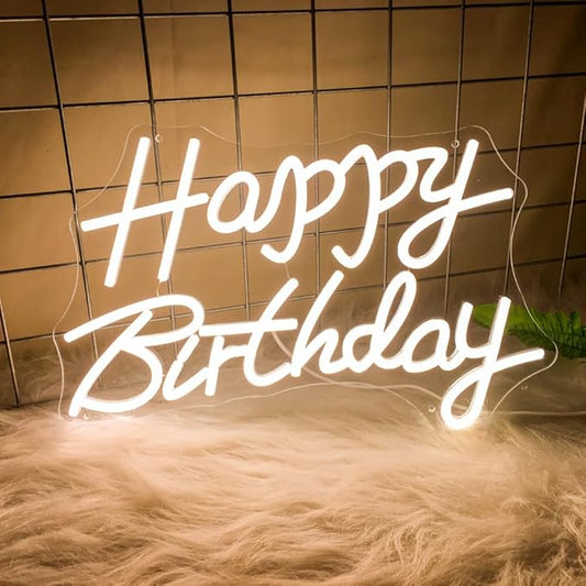 Happy Birthday Neon Sign for Wall Decor, Usb Powered with Dimmable Switch, Reusable Neon Light Sign for All Party Decoration Happy Birthday Signs (16" Warm white)