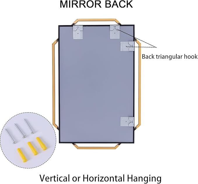 Decorative Wall Mirror, Black and Gold Frame Bathroom Mirror for Wall with Modern Metal Octagonal, for Living Room, Dining Room, Entryway (40" x 28")