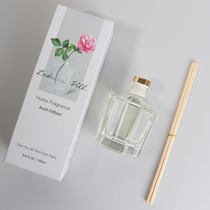 L'odeur Vill Reed Diffuser, 8.5 Oz(250ml) Red Rose Bathroom Diffuser with 10 Sticks, Scented Diffuser Home Fragrance Essential Oil Reed Diffuser Set for Home Large Rooms Bathroom Shelf Decor