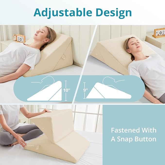 Sasttie Wedge Pillow for Sleep Apnea, 10 Inch Adjustable Bed Wedge Pillow for Back Pain, Acid Reflux Relief, Memory Foam Triangle Pillow Wedge for Sleeping, Post Surgery, Knee Elevation, Beige