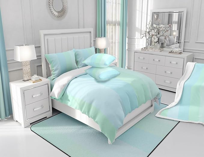 Feelyou Blue Green Stripe Shower Curtain Geometric Fabric Shower Curtain for Kids Simple Modern Bathroom Waterproof Accessories with 12 Hooks Women Men Fresh Style Curtains,72x78 Inches