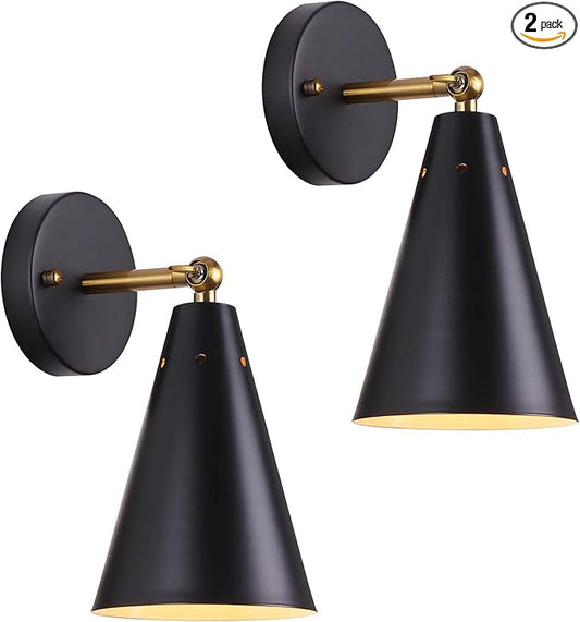 MWZ Modern Black Wall Sconces Lighting, 2 Pack Gold Rustic Lamp Fixture Farmhouse Simplicity Bronze Finish Arm Swing Industrial Wall Lights for Bedroom,Living Room,Reading,Kitchen