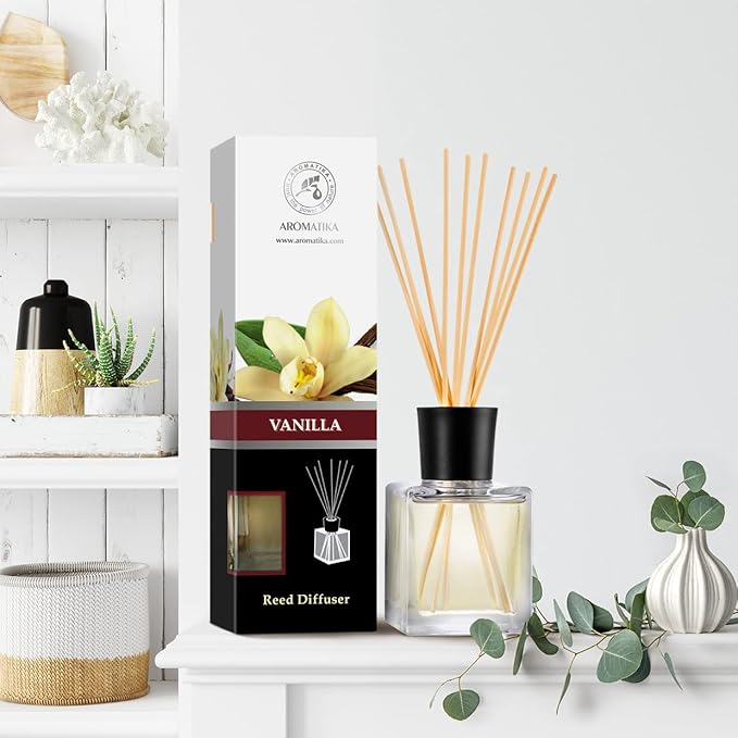 Reed Diffuser with Natural Essential Oil Vanilla 6.8 Fl Oz (200ml) - Scented Reed Diffuser - Gift Set with Bamboo Sticks - Best for Aromatherapy - SPA - Home - Office - Fitness Club