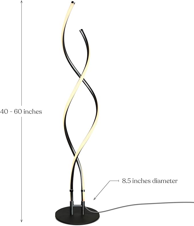 Brightech Embrace Dimmable LED Floor Lamp – Modern Spiral Adjustable Standing Lamp for Living Rooms & Offices – 2-in-1 Tall End Table Lamp for Bedroom Reading - Black