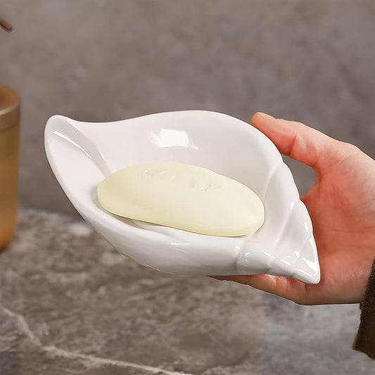 Ceramic Soap Holder with Drain, Soap Dish, Soap Saver, Shower Bathroom Decor, White