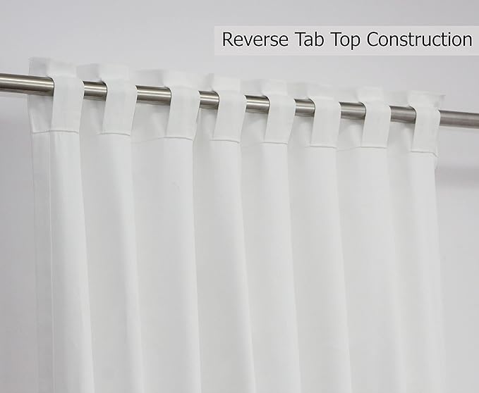 COTTON CRAFT White Curtain Window Panel Drapes - Set of 2 - Thick Cotton Duck Fabric Reverse Tab Top Window Treatment - Bonus Tie Backs - Clean Crisp Elegant Look - Bedroom Living Room - 50 W x 84 L