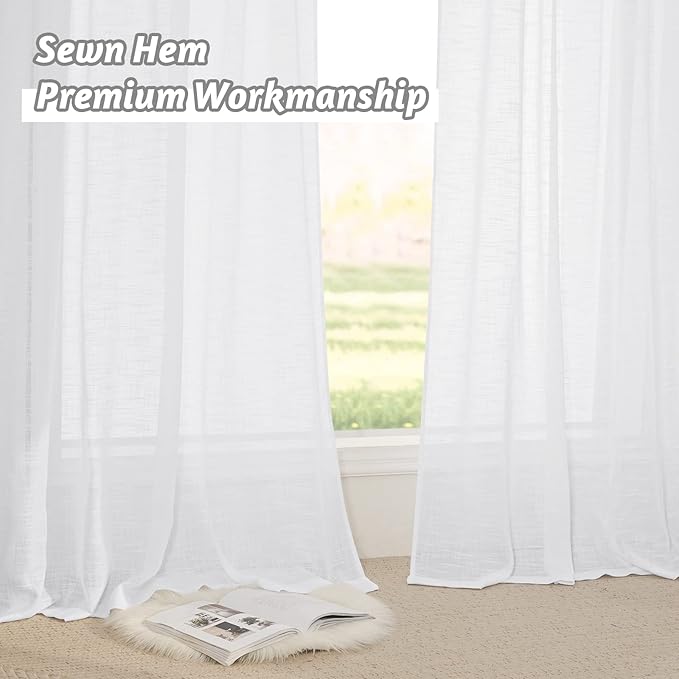 RYB HOME White Sheer Curtains 84 inches, Durable Wrinkle Resistant Light Filtering Textured Short Curtains for Living Room Bedroom Dining Room, W 42 x L 84 inches, 2 Panels Set