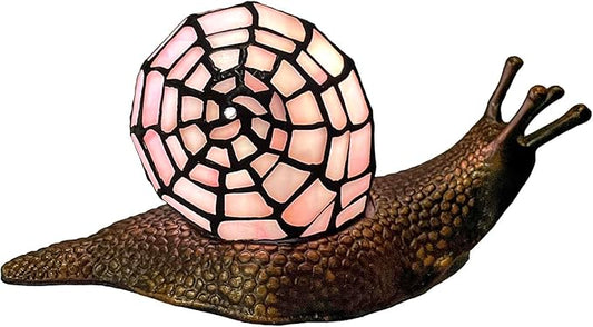 Bieye L10962 Land Snail Tiffany Style Stained Glass Accent Table Lamp for Home Decor (Pink, 10" D x 5" W x 5" H)