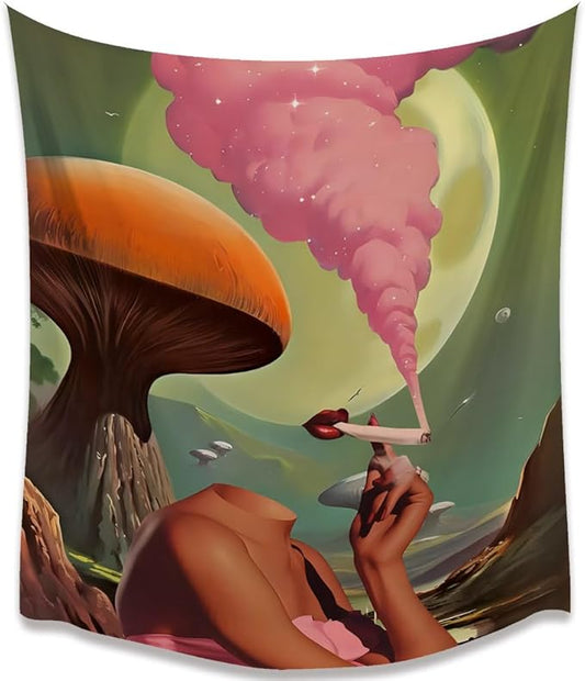 Retro Surreal Mushroom Vintage Trend preppy room decor Tapestry wall art Vintage Hanging with Wall Aesthetic Tapestry Decor Wall Hanging for Bedroom and Dorm Decor 70x90inch