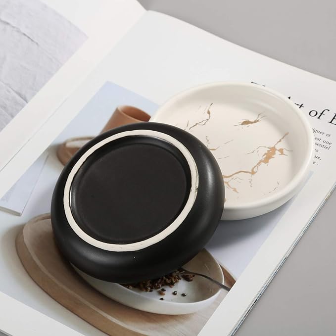 Ceramic Soap Dish Tray Holder for Bathroom or Kitchen,Jewelry Tray,Trinket Plate,Home Décor,Elegant Black Color