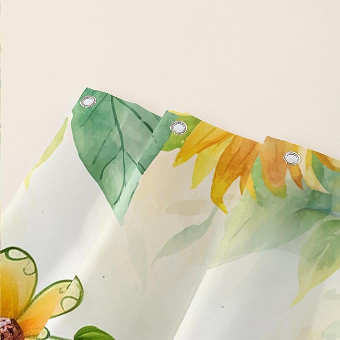 AILONEN Cartoon Green Frog Shower Curtain,Watercolor Sunflower Shower Curtain,Cute Kawaii Frog Curtain for Kids Girls Boys,Yellow Flower Animal Frog Print Waterproof Bath Curtain 72" W x 78" H