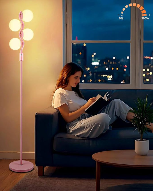 60IN Dimmable (Brightness Adjustable) Pink Pole Floor Lamp, Modern Standing Lamps with 4 Globe Soft Warm White 3000K Bulbs, Mid Century Floor Lamp for Living Room Bedroom Home Decor