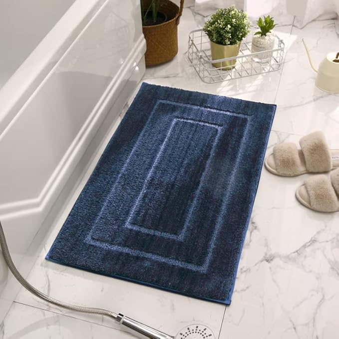 GRANNY SAYS Deep Blue Bathroom Rug, 20" x 32", Non-Slip, Water Absorbent, Microfiber, Machine Wash Dry