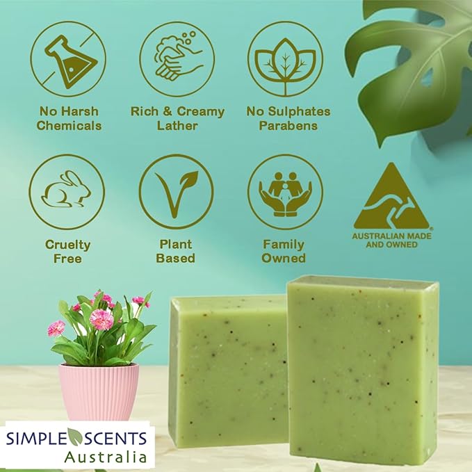 Lemon Myrtle Scented Natural Soap Bars (6 Bars), 3.5oz Moisturizing French Triple Milled Soap Bars Enriched with Shea Butter - Pure Plant Oil Bath & Body Soap Bars