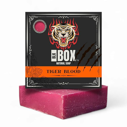 Black Box USA MADE 5oz Men's Natural Bar Soap Made from Moisturizing Natural Oils - Handmade Cold Process Soap with No Harsh Chemicals Mint Raspberry & More (TIGER BLOOD)