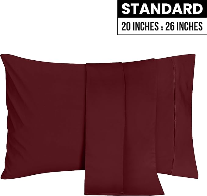 Utopia Bedding Standard Pillow Cases - 2 Pack - Envelope Closure - Soft Brushed Microfiber Fabric - Shrinkage and Fade Resistant Pillow Covers 20 X 26 Inches (Standard, Burgundy)