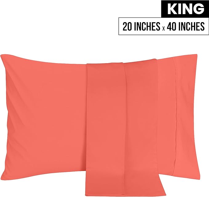 Utopia Bedding King Pillow Cases - 2 Pack - Envelope Closure - Soft Brushed Microfiber Fabric - Shrinkage and Fade Resistant Pillow Covers 20 X 40 Inches (King, Coral)