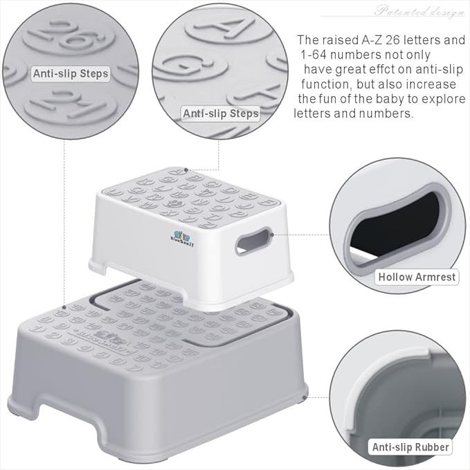 BlueSnail Double up Step Stool for Kids, Anti-Slip Sturdy Toddler Two Step Stool for Bathroom,Kitchen and Toilet Potty Training(Gray)