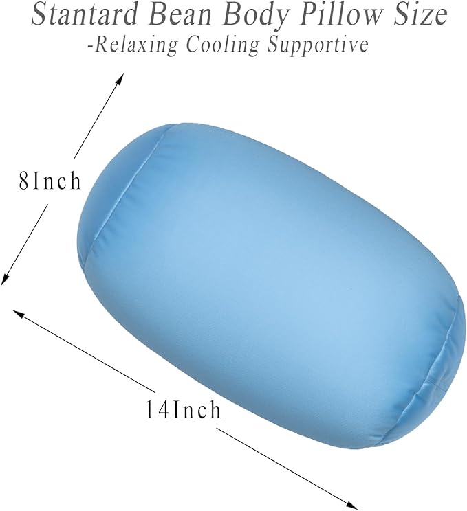 Microbead Body Pillow, Tube Microbead Bolster Bean Smooth Cool Pillow Neck Cervical Roll Pillow for Sleeping 7 x 12Inch Throw Travel Pillow(Maya Blue)