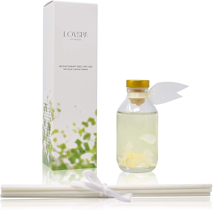 LOVSPA Jasmine Vanilla Reed Diffuser Set - Scent Diffuser for Home with Long Lasting Fragrance - Non-Toxic Oil Reed Diffuser - Made in The USA