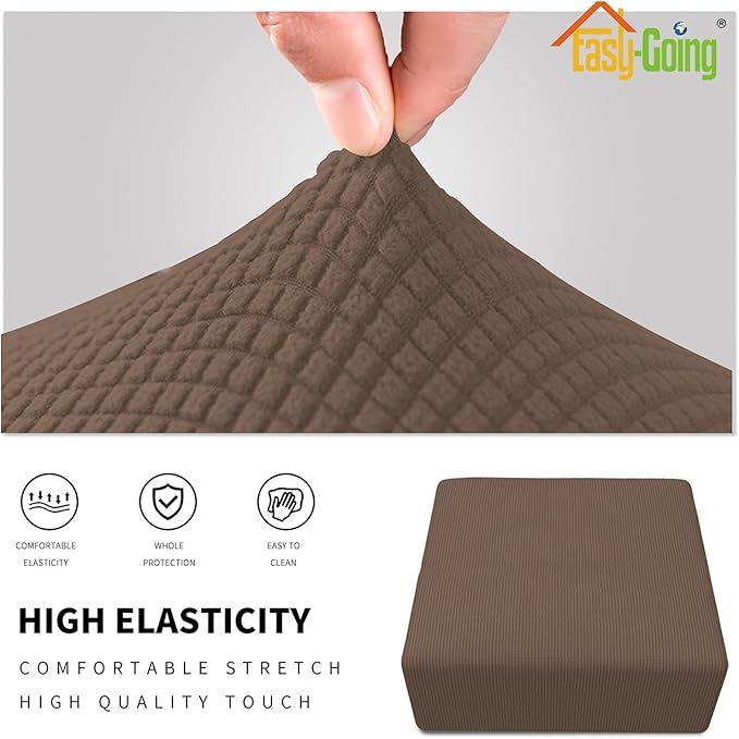 Easy-Going Stretch Square Ottoman Cover Folding Storage Stool Furniture Protector Soft Slipcover with Elastic Bottom (30x30x15inch, Brown)