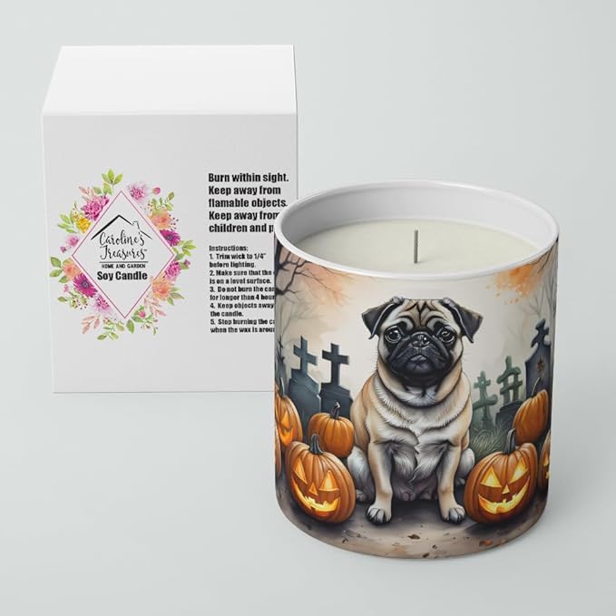 Caroline's Treasures DAC2064CDL Fawn Pug Spooky Halloween Decorative Soy Candle Nature Soy Wax Essential Oil Home Decor Ideal for Bedroom Kitchen Bath Office Gift, 10 oz