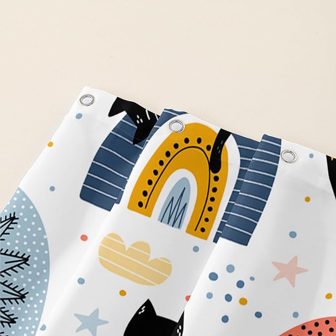 AILONEN Cat Shower Curtain, Rainbow Cat Bath Curtain,Cute Black Cat Bathroom Curtain Decor,Cat Lover Polyester Waterproof 36" W*72" H Shower Curtain,Hooks
