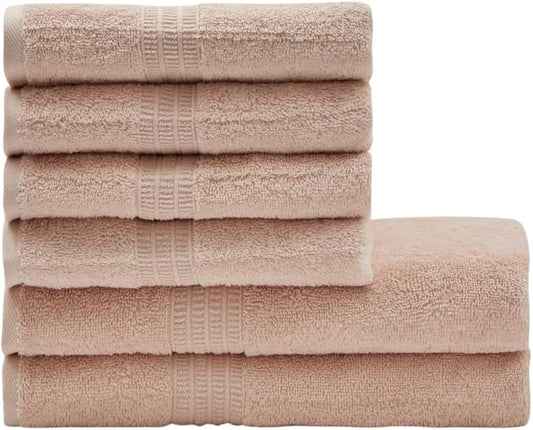 HOMELOVER 6 Piece Towel Set - 100% Organic Cotton 2 Bath Towels & 4 Hand Towels - 500 GSM, Hotel & Spa Quality, Soft, Quick Dry, Highly Absorbent Bathroom Essentials (Seashell Pink)