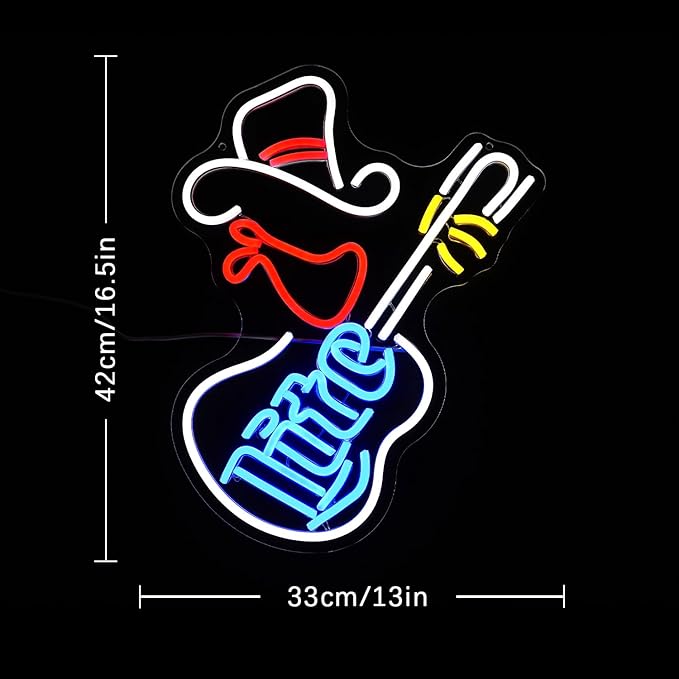 Cowboy Hat Neon Sign for Wall Decor Guitar Neon Light Beer Bar Sign Music Neon Signs LED Sign Neon Lights for Wall Art LED Neon for Home Bar Pub Shop Party Bar Led Sign(16.5"*12.9")