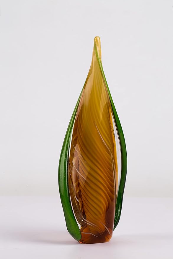 Handmade Blown Murano-Style Art Glass Sculpture, Yellow and Green Glass Craft Decoration