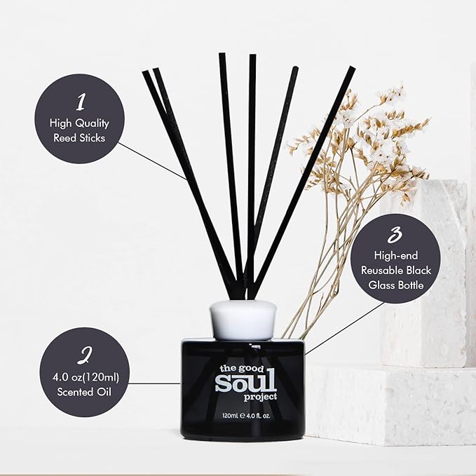 Reed Diffuser Set, Morrocan Amber Scented Oil Diffuser for Bathroom, Bedroom, Home Fragance Air Freshener