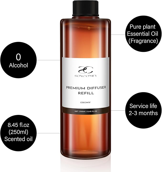 Diffuser Oil Luxury Essential Oils for Diffuser Refill & Air Freshener,Long-Lasting Natural Home Fragrance and Hotel Scent for Diffusers - 8.45 Fl.oz(250ml), Ebony