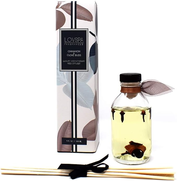 LOVSPA Cinnamon & Clove Buds Reed Diffuser Set - Fall Scent Diffuser for Home - Long Lasting Fragrance - Non-Toxic Oil Reed Diffuser - Made in The USA