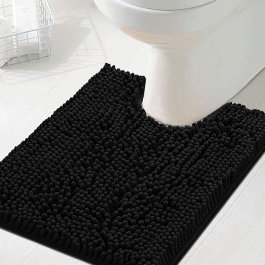 H.VERSAILTEX Toilet Mat U Shaped Bathroom Rugs Bath Mats for Bathroom Non Slip Luxury Chenille Bath Mat U Shape 20x24 Extra Soft and Absorbent Shaggy Rugs Washable Dry Fast - Black