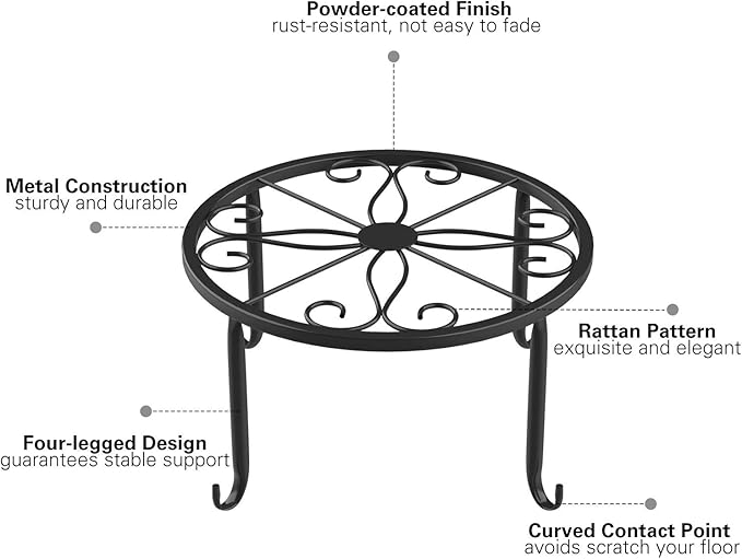 Metal Potted Plant Stands, 3 Pack 9" Heavy Duty Rustproof Iron Round Flower Pot Stands, Indoor Outdoor Plant Holder Support Rack for Planter Flowerpot Patio Garden - Black