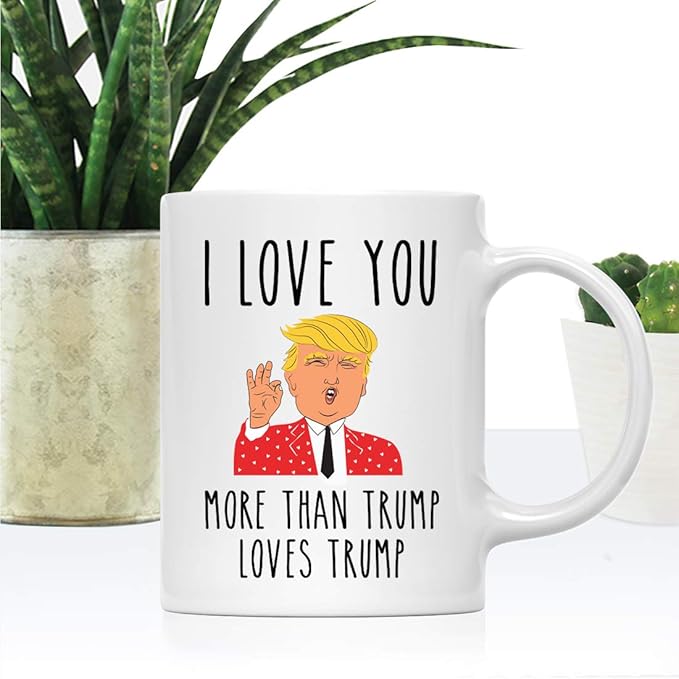 Andaz Press Valentine’s Day Funny 11oz. His Her Couples Coffee Mug Gift I Love You More Than Trump Loves Trump, Donald Trump 1-Pack, Gift Box Trump Valentine Mug Valentine Day Cup Valentine Coffee Cup