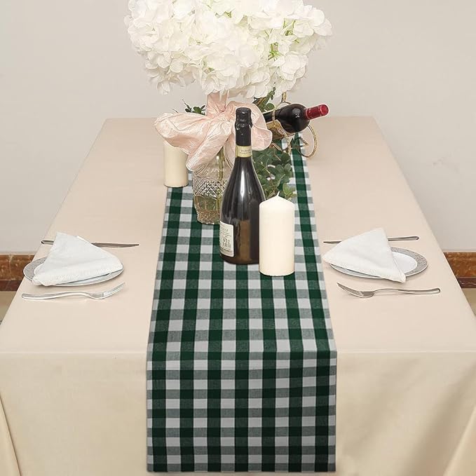 Urban Villa Christmas TableRunner 100% Cotton Fused Table Runner 14''x72'' Over Sized Hunter/White Table Runner Buffalo Check TableRunner Heavier Quality